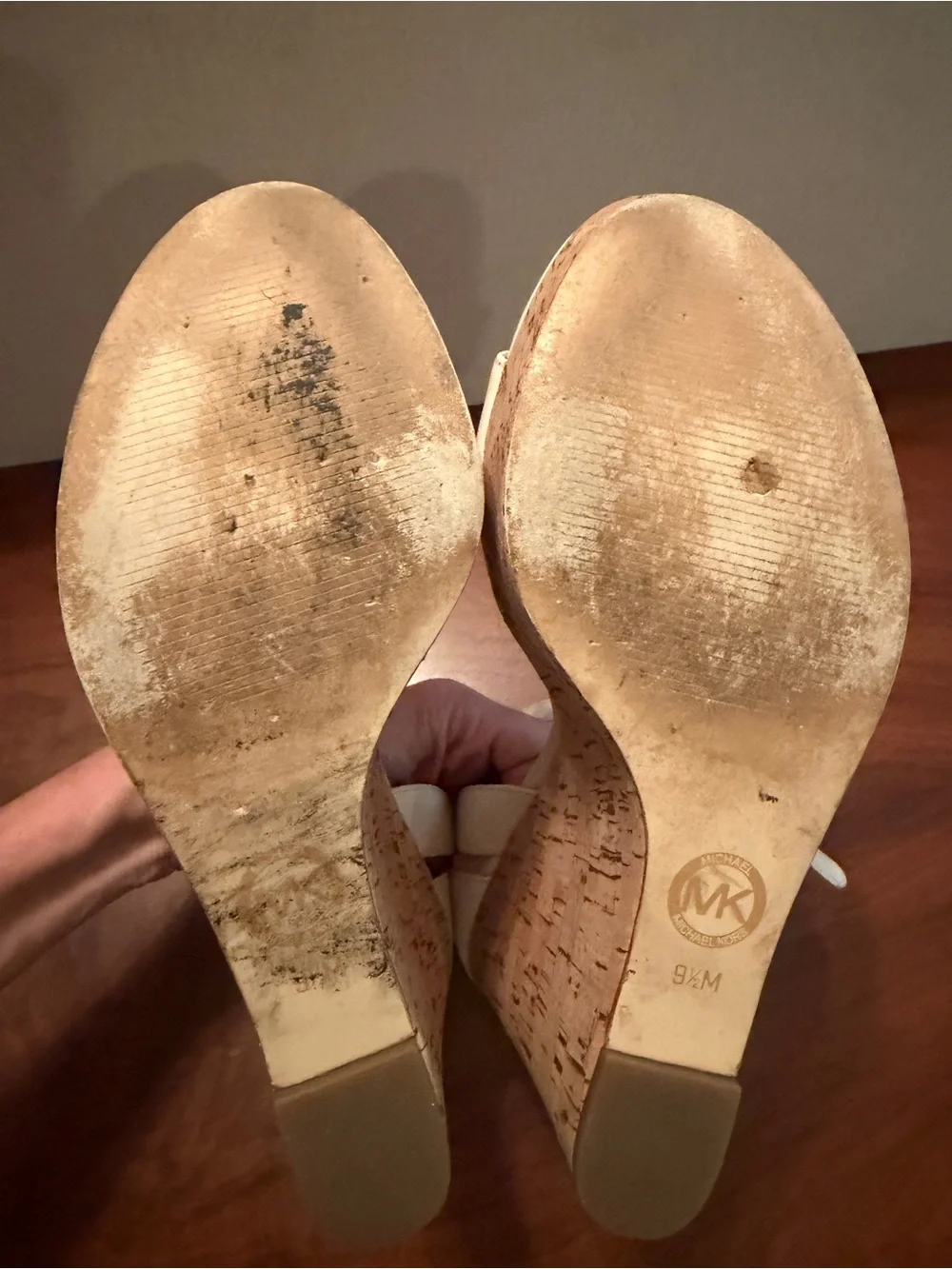 MICHAEL Michael Kors Cream Leather Cork Platform Wedge Sandals Size 9.5M